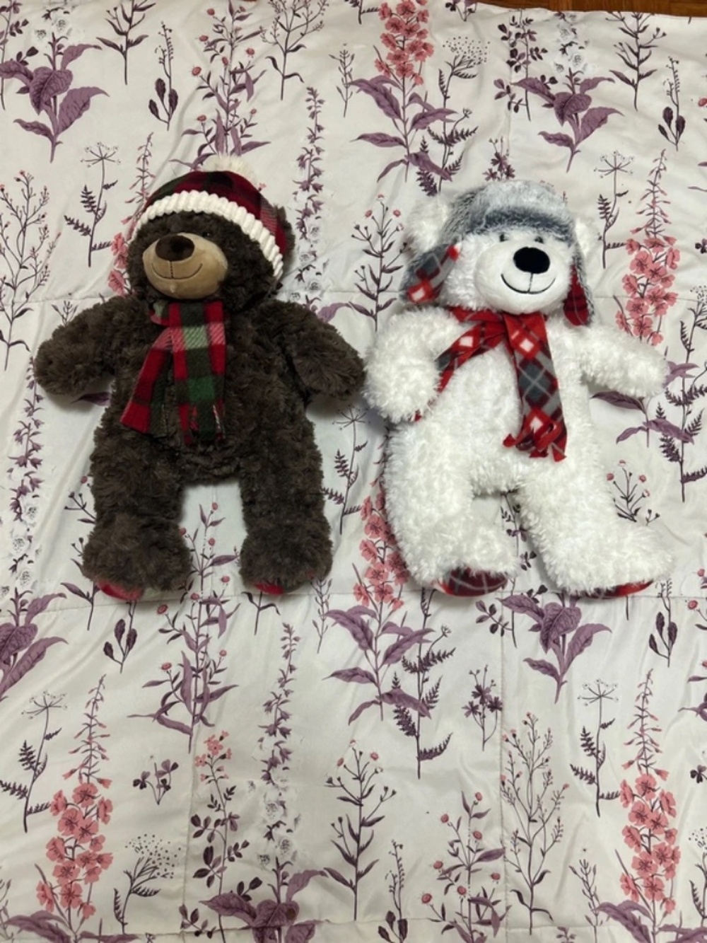 GT St. Jude Cute Cuddly Holiday Plaid Soft Plush Stuffed Teddy Bear Set of 2